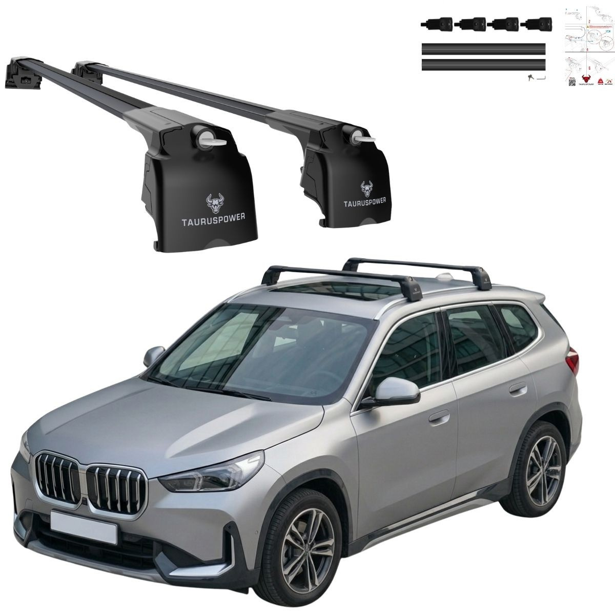 Aluminium Roof Rack Cross Bars compatible with BMW X1 F48 2016-2022 Black - ONEWAY Automotive GmbH