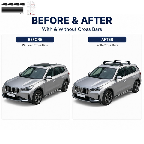 Aluminium Roof Rack Cross Bars compatible with BMW X1 F48 2016-2022 Black - installed roof rack cross bars on vehicle