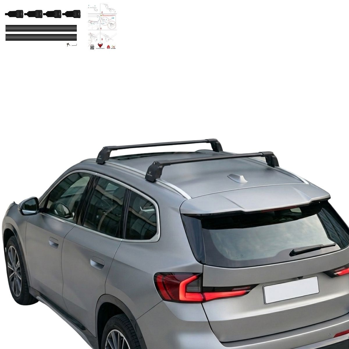 Aluminium Roof Rack Cross Bars compatible with BMW X1 F48 2016-2022 Black - aluminium cross bars full product view