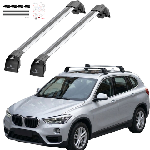 Aluminium Roof Rack Cross Bars compatible with BMW X1 F48 2016-2022 Silver - main roof rack cross bars product image