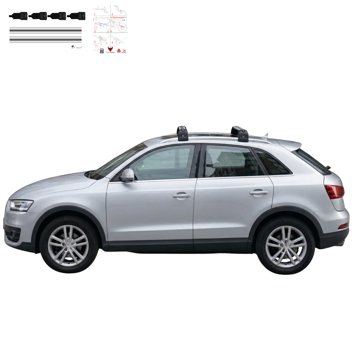 Aluminium Roof Rack Cross Bars compatible with BMW X1 F48 2016-2022 Silver - installed roof rack cross bars on vehicle