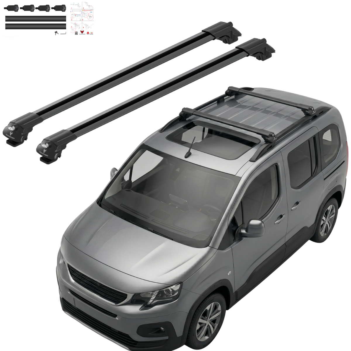 Aluminium Roof Rack Cross Bars compatible with Citroen Berlingo 2024-2025 Black - main roof rack cross bars product image