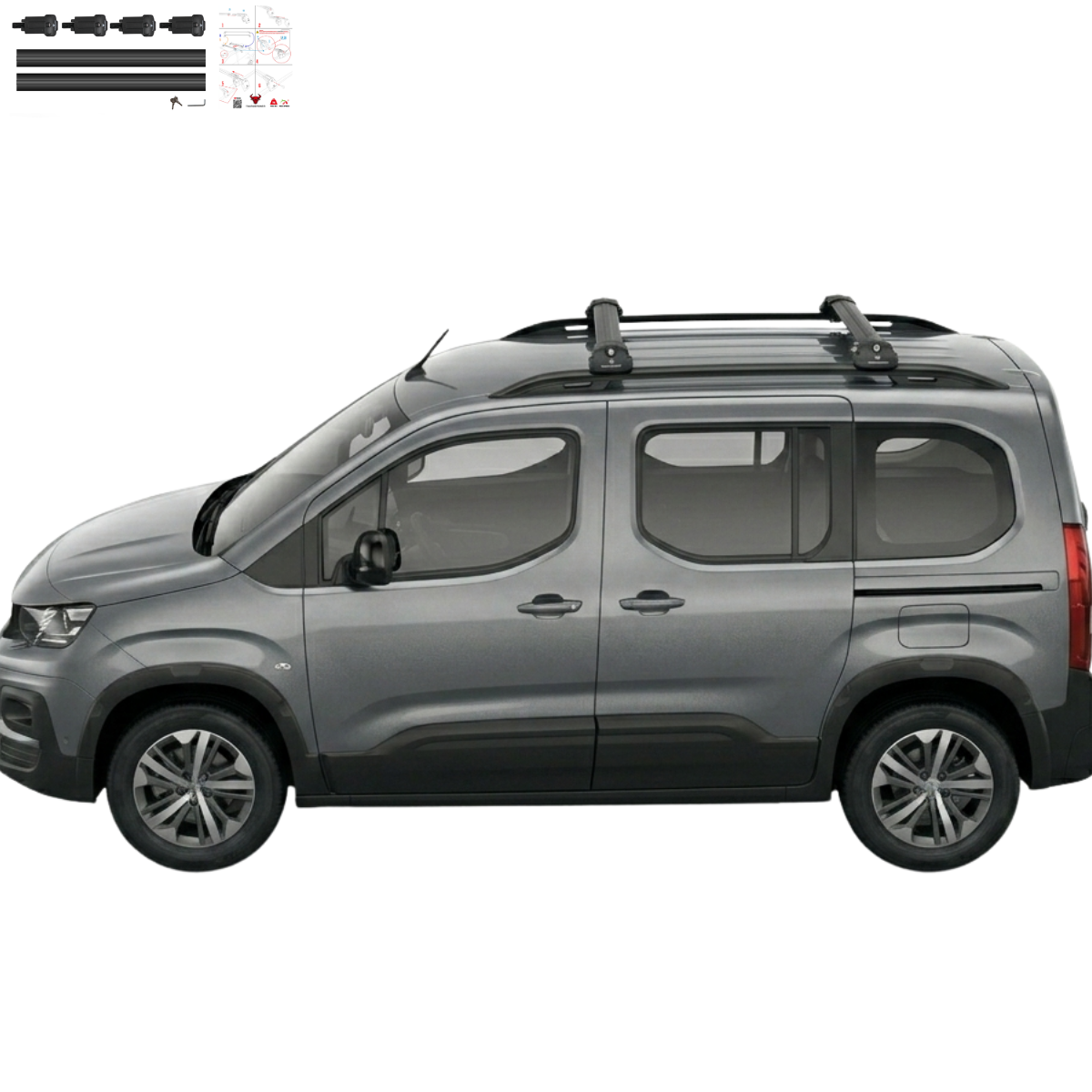 Aluminium Roof Rack Cross Bars compatible with Citroen Berlingo 2024-2025 Black - aluminium cross bars full product view