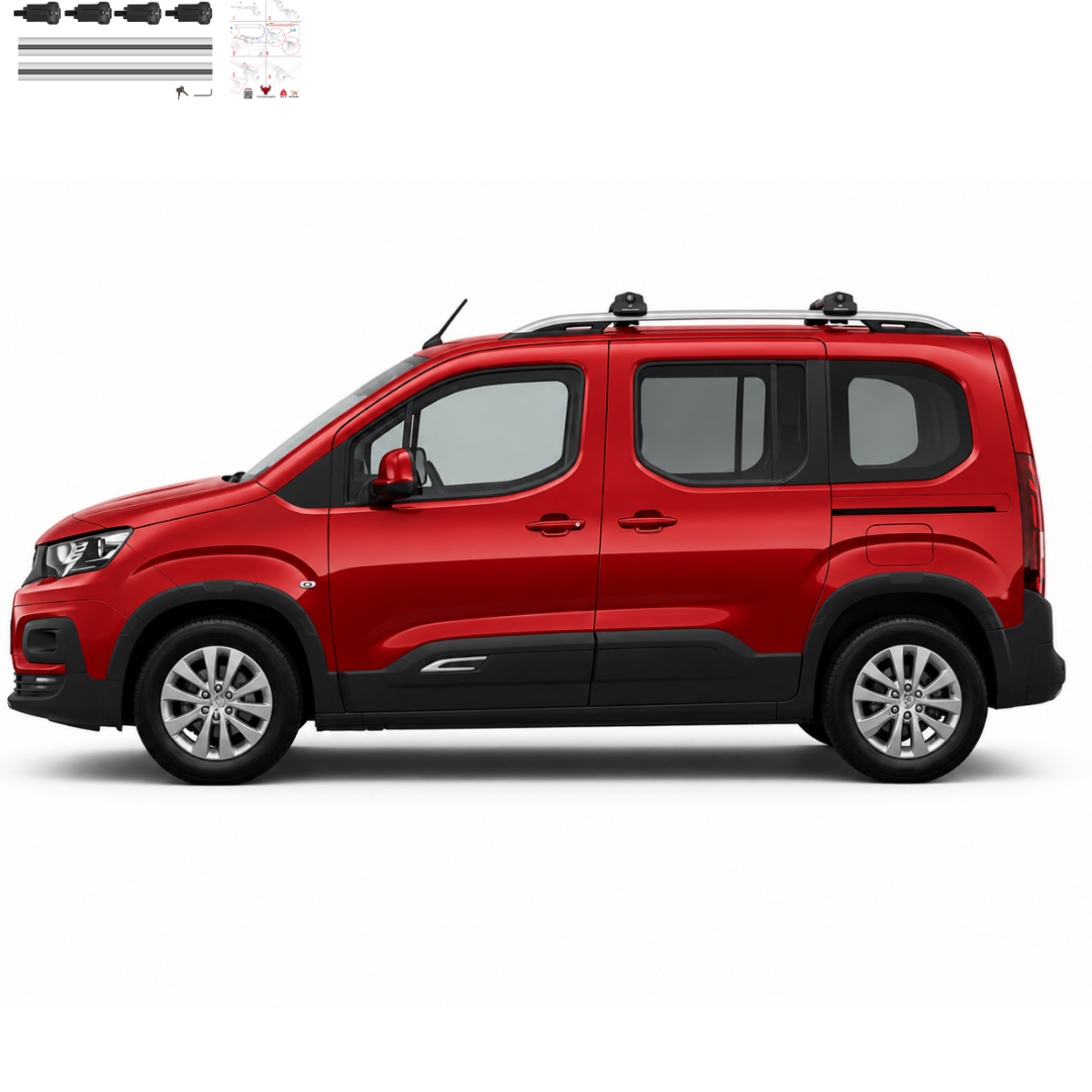 Aluminium Roof Rack Cross Bars compatible with Citroen Berlingo 2024-2025 Silver - aluminium cross bars full product view