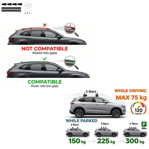 Aluminium Roof Rack Cross Bars compatible with Mercedes M-Class (ML-W166) 2012-2019 Black - roof rack cross bars product detail