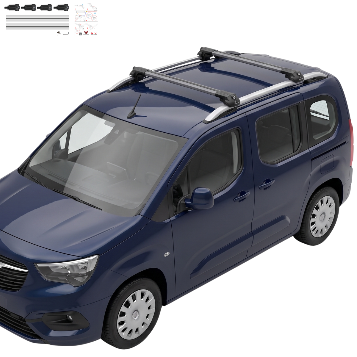 Aluminium Roof Rack Cross Bars compatible with Mercedes M-Class (ML-W166) 2012-2019 Silver - aluminium cross bars full product view