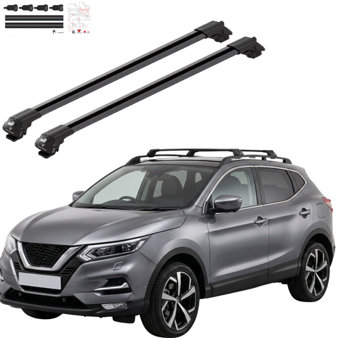 Aluminium Roof Rack Cross Bars compatible with Nissan Qashqai J11 2014-2021 Black - main roof rack cross bars product image