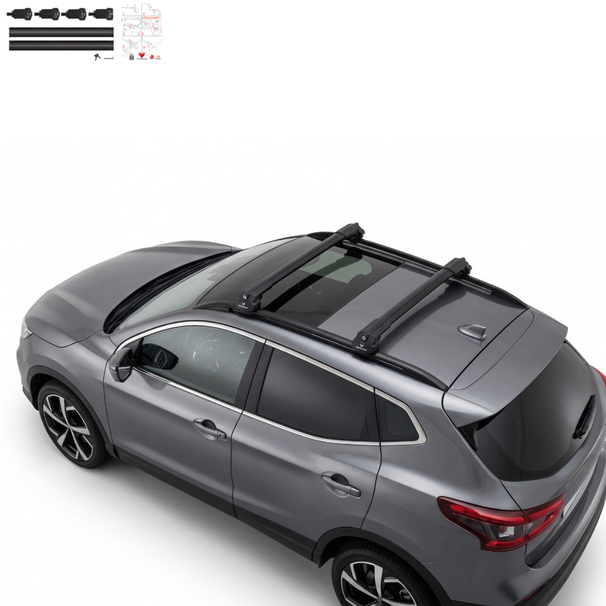 Aluminium Roof Rack Cross Bars compatible with Nissan Qashqai J11 2014-2021 Black - roof rack mounting detail