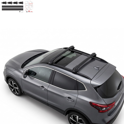Aluminium Roof Rack Cross Bars compatible with Nissan Qashqai J11 2014-2021 Black - roof rack mounting detail