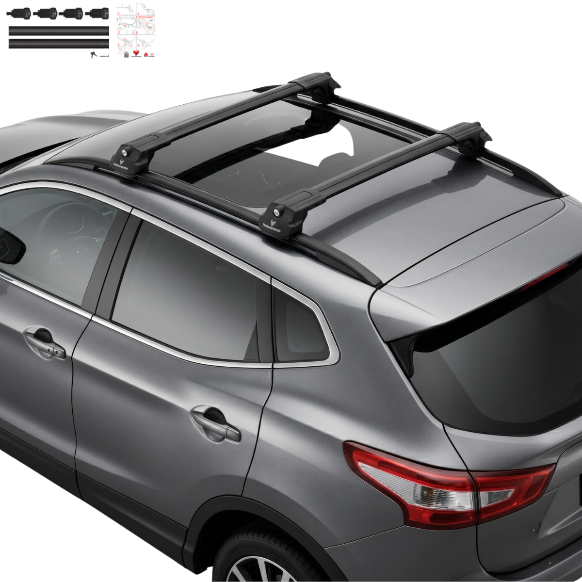 Aluminium Roof Rack Cross Bars compatible with Nissan Qashqai J11 2014-2021 Black - aerodynamic aluminium profile detail