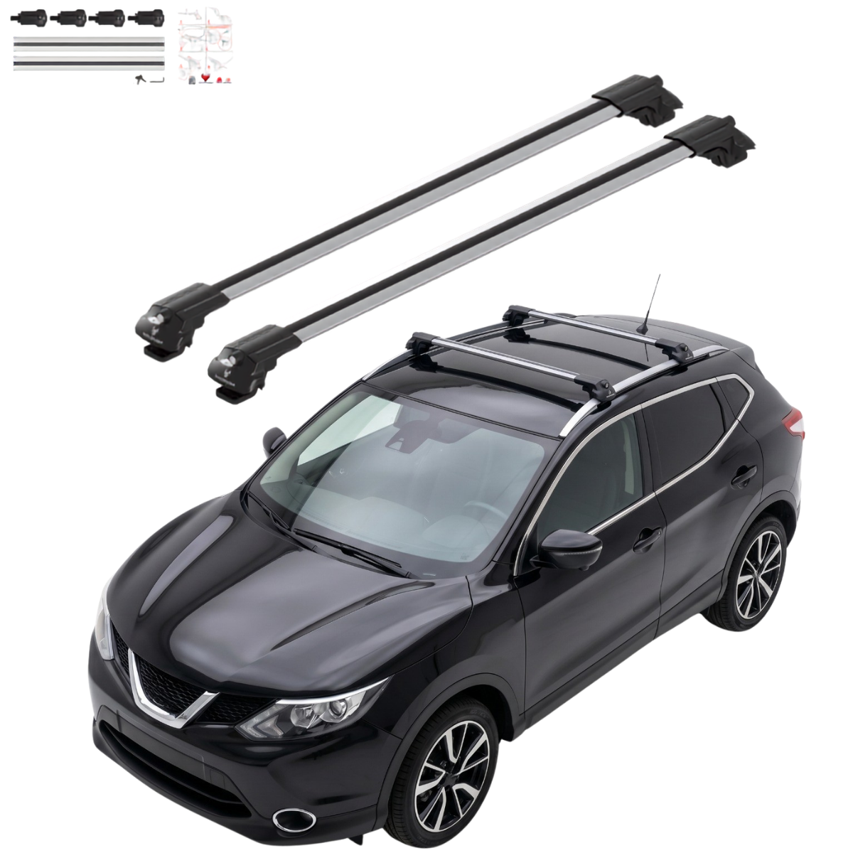 Aluminium Roof Rack Cross Bars compatible with Nissan Qashqai J11 2014-2021 Silver - main roof rack cross bars product image