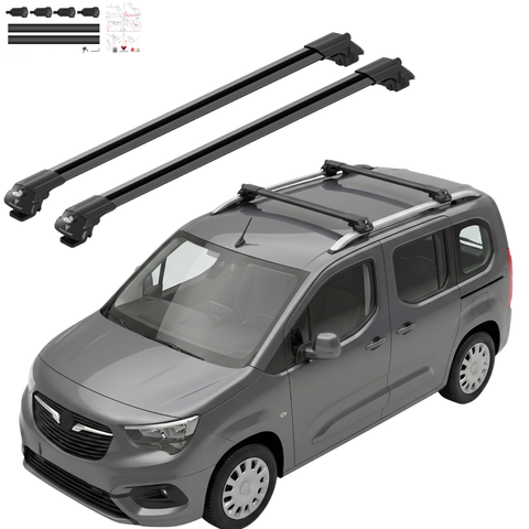 Aluminium Roof Rack Cross Bars compatible with Opel Combo E 2019-2022 Black - main roof rack cross bars product image