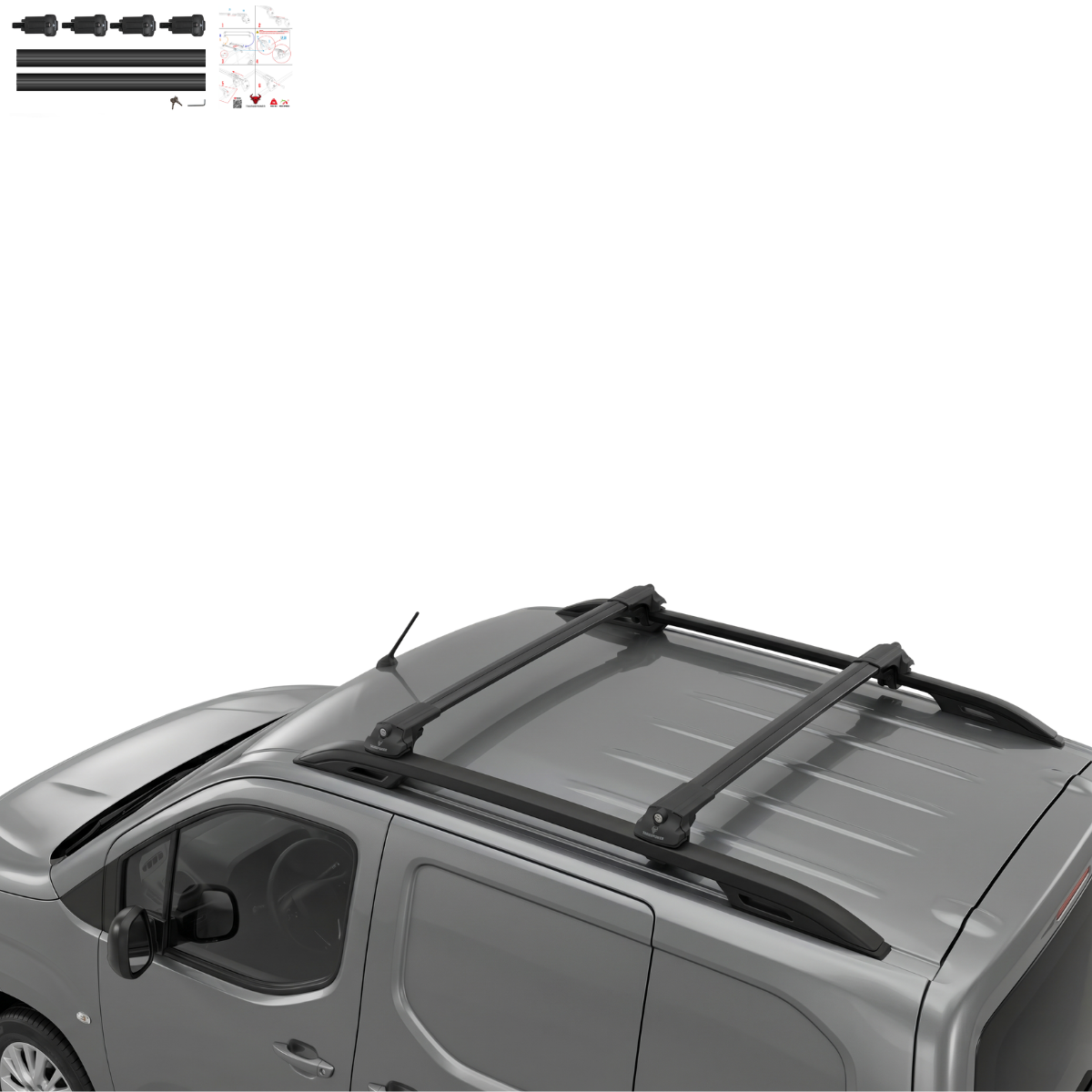 Aluminium Roof Rack Cross Bars compatible with Opel Combo E 2019-2022 Black - installed roof rack cross bars on vehicle