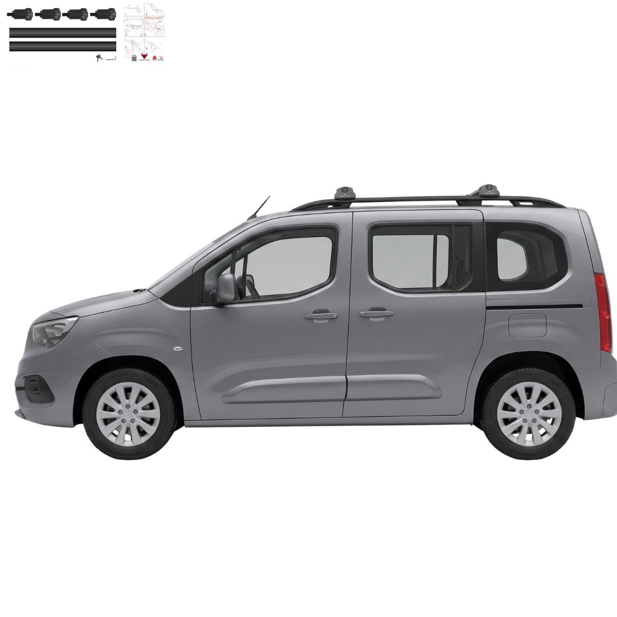 Aluminium Roof Rack Cross Bars compatible with Opel Combo E 2019-2022 Black - aluminium cross bars full product view