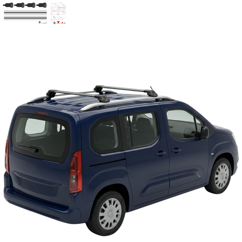 Aluminium Roof Rack Cross Bars compatible with Opel Combo E 2019-2022 Silver - installed roof rack cross bars on vehicle