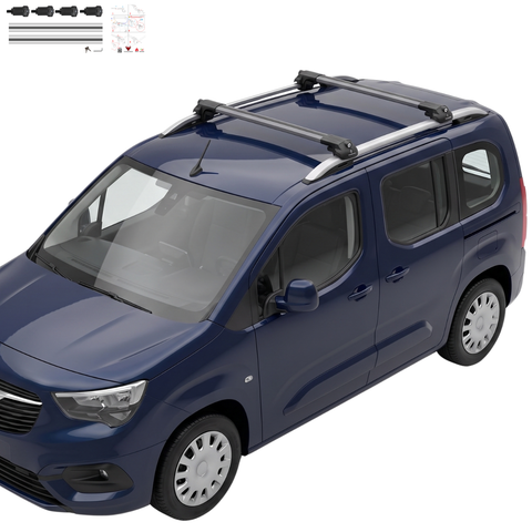 Aluminium Roof Rack Cross Bars compatible with Opel Combo E 2019-2022 Silver - aluminium cross bars full product view