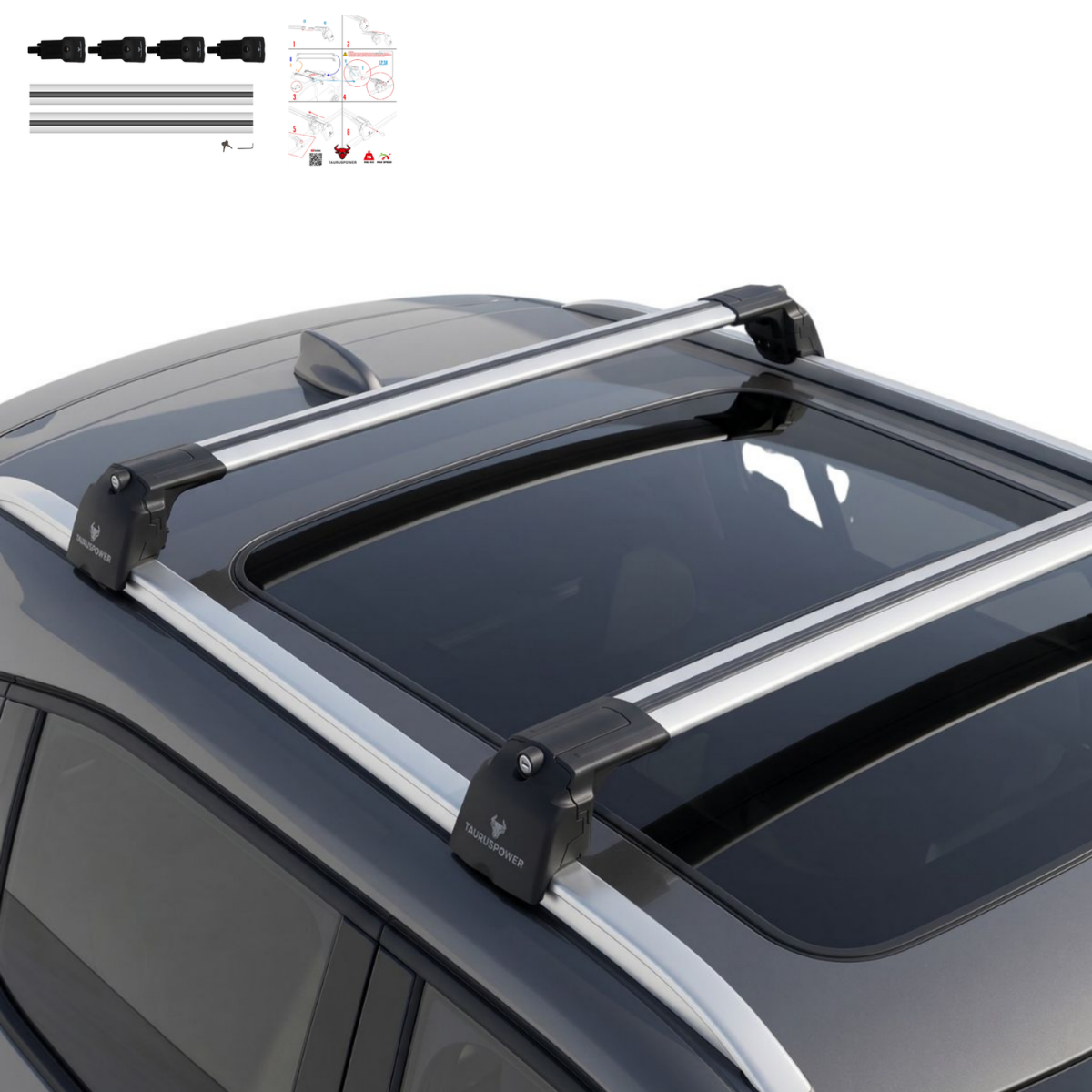 Aluminium Roof Rack Cross Bars compatible with Opel Frontera 2025+ Silver - installed roof rack cross bars on vehicle
