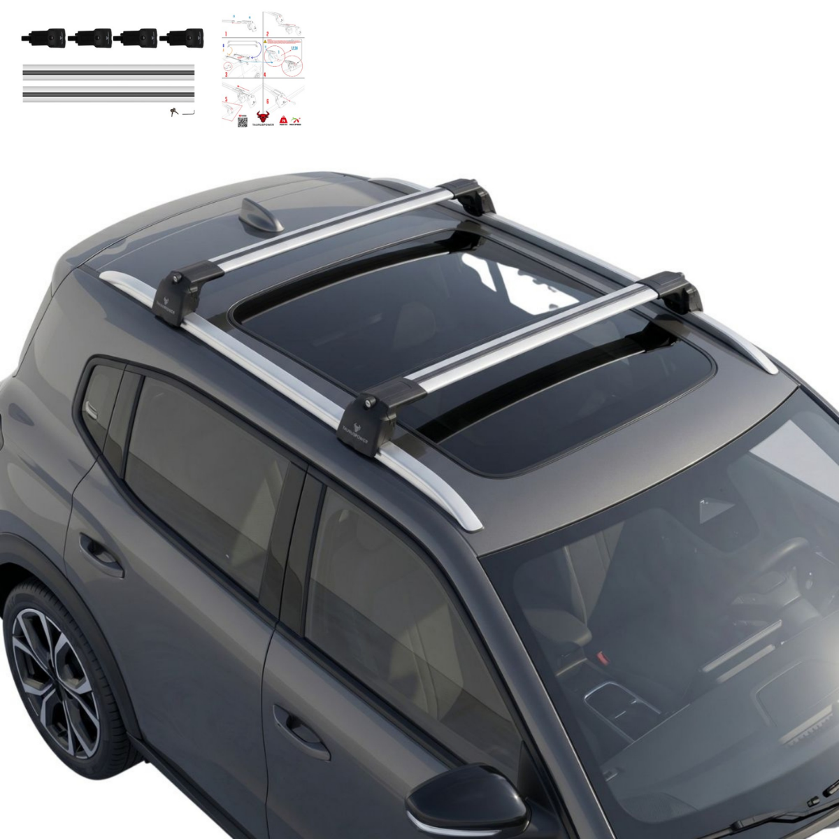 Aluminium Roof Rack Cross Bars compatible with Opel Frontera 2025+ Silver - roof rack mounting detail