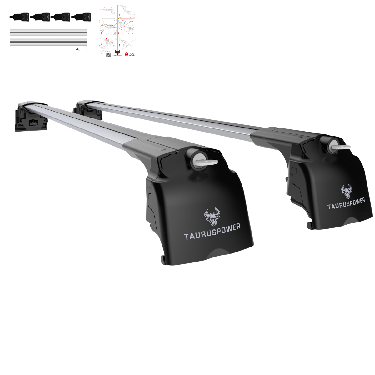 Aluminium Roof Rack Cross Bars compatible with Opel Frontera 2025+ Silver - mounting kit and accessories