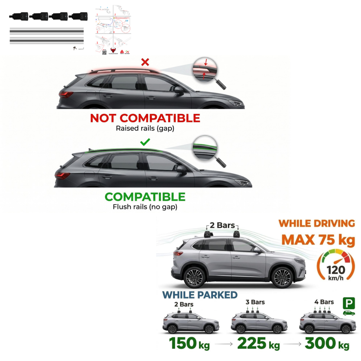Aluminium Roof Rack Cross Bars compatible with Opel Frontera 2025+ Silver - GSPR product safety information