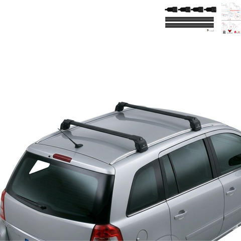 Aluminium Roof Rack Cross Bars compatible with Opel Zafira B MPV 2005-2011 Black - roof rack mounting detail