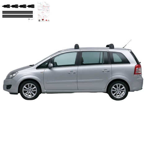 Aluminium Roof Rack Cross Bars compatible with Opel Zafira B MPV 2005-2011 Black - lockable roof rack system detail