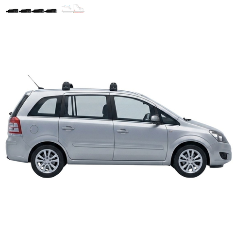 Aluminium Roof Rack Cross Bars compatible with Opel Zafira B MPV 2005-2011 Silver - installed roof rack cross bars on vehicle