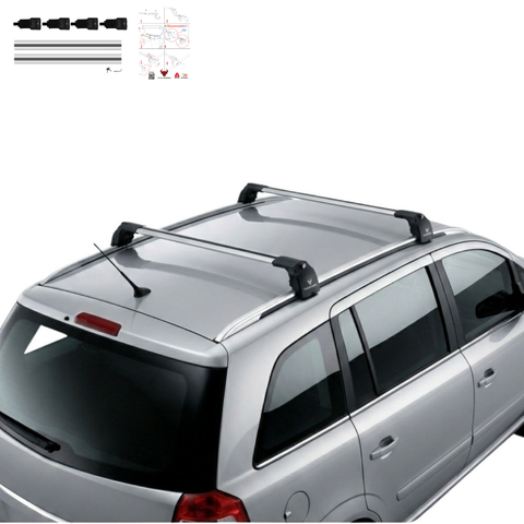Aluminium Roof Rack Cross Bars compatible with Opel Zafira B MPV 2005-2011 Silver - aluminium cross bars full product view