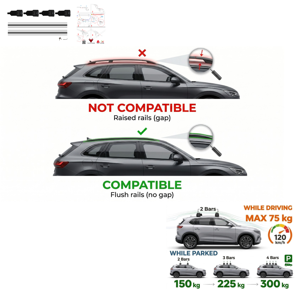 Aluminium Roof Rack Cross Bars compatible with Opel Zafira B MPV 2005-2011 Silver - roof rack cross bars product detail