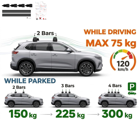 Aluminium Roof Rack Cross Bars compatible with Peugeot Rifter 2025+ Black - roof rack cross bars product detail