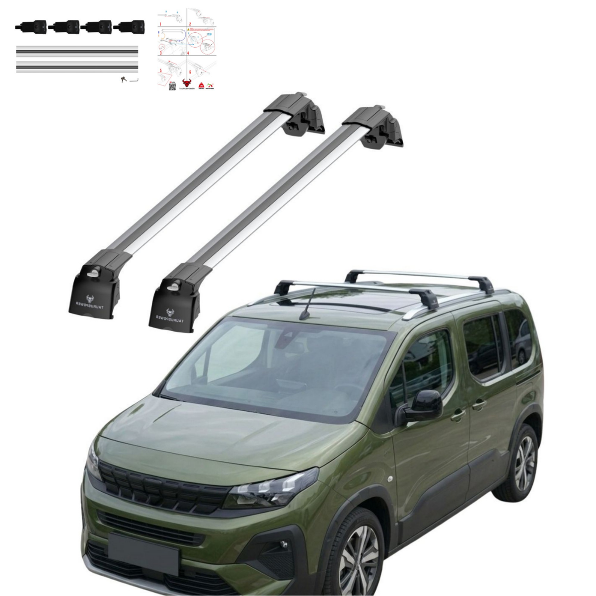 Aluminium Roof Rack Cross Bars compatible with Peugeot Rifter 2025+ Silver - main roof rack cross bars product image