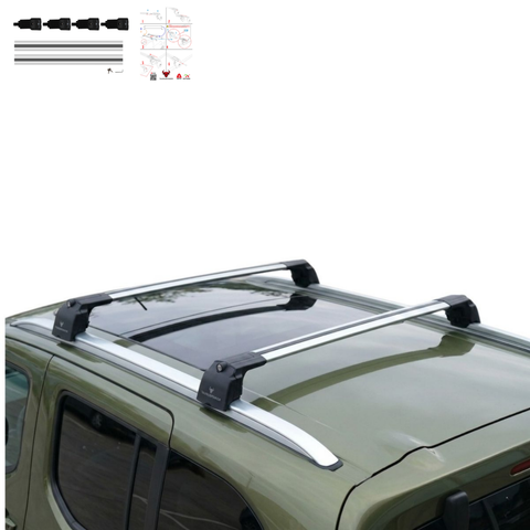 Aluminium Roof Rack Cross Bars compatible with Peugeot Rifter 2025+ Silver - installed roof rack cross bars on vehicle