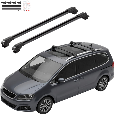 Aluminium Roof Rack Cross Bars compatible with Seat Alhambra MK2 7N 2010-2020 Black - main roof rack cross bars product image