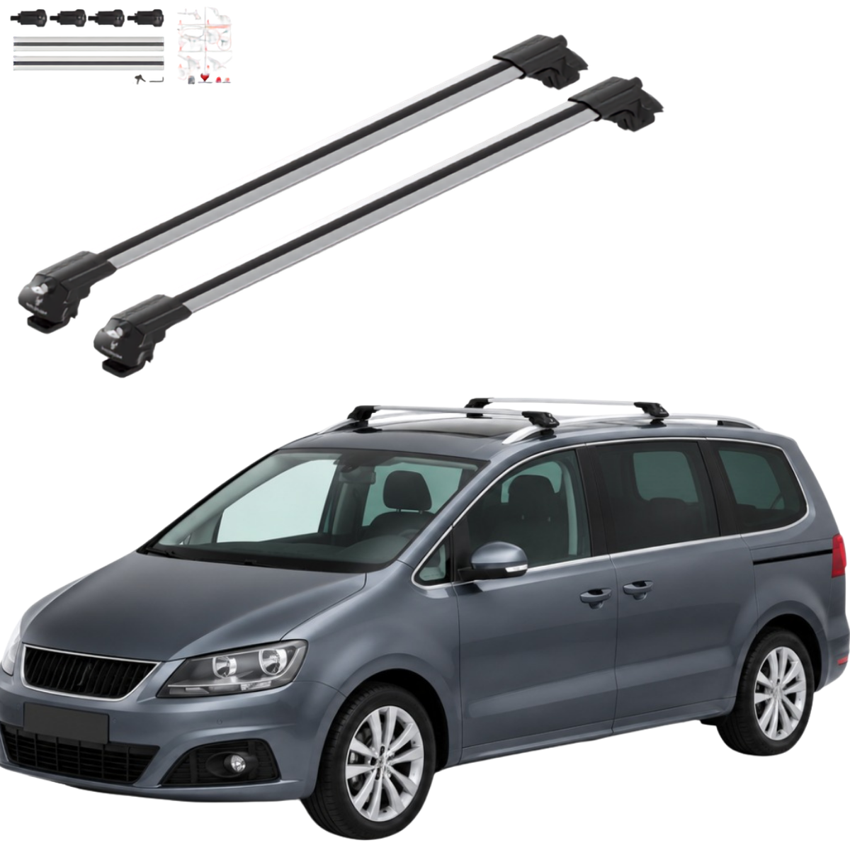 Aluminium Roof Rack Cross Bars compatible with Seat Alhambra MK2 7N 2010-2020 Silver - main roof rack cross bars product image