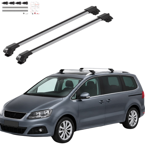Aluminium Roof Rack Cross Bars compatible with Seat Alhambra MK2 7N 2010-2020 Silver - main roof rack cross bars product image