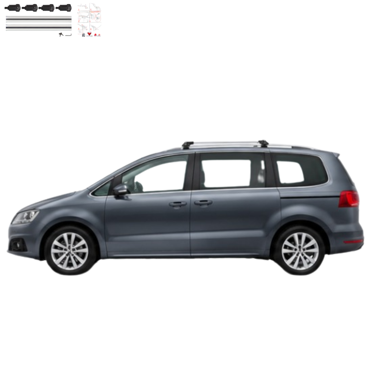 Aluminium Roof Rack Cross Bars compatible with Seat Alhambra MK2 7N 2010-2020 Silver - installed roof rack cross bars on vehicle