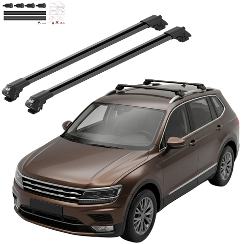 Aluminium Roof Rack Cross Bars compatible with VW Tiguan 5N Allspace 2018-2020 Black - main roof rack cross bars product image