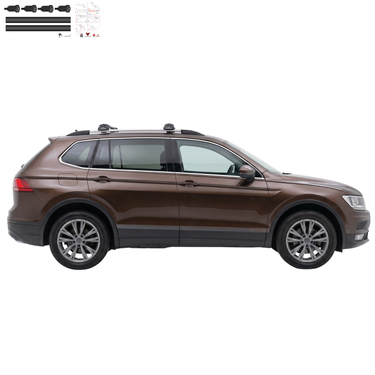 Aluminium Roof Rack Cross Bars compatible with VW Tiguan 5N Allspace 2018-2020 Black - aluminium cross bars full product view