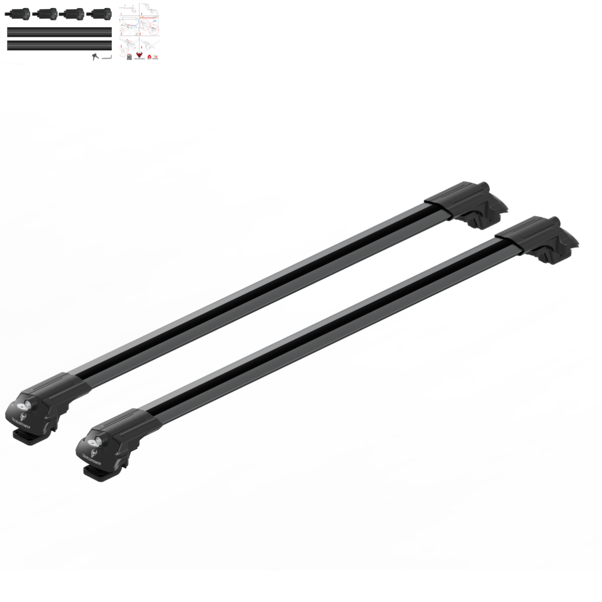 Aluminium Roof Rack Cross Bars compatible with VW Tiguan 5N Allspace 2018-2020 Black - mounting kit and accessories