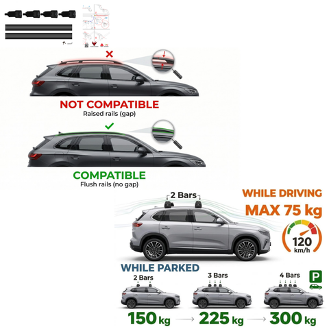 Aluminium Roof Rack Cross Bars compatible with VW Tiguan 5N Allspace 2018-2020 Black - GSPR product safety information