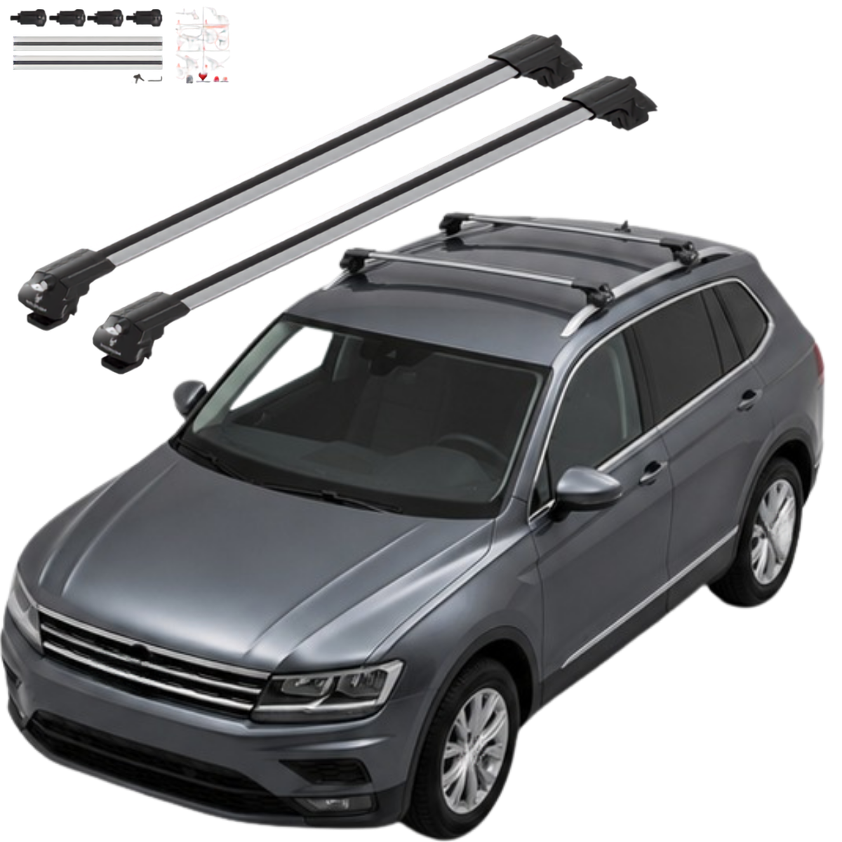 Aluminium Roof Rack Cross Bars compatible with VW Tiguan 5N Allspace 2018-2020 Silver - main roof rack cross bars product image