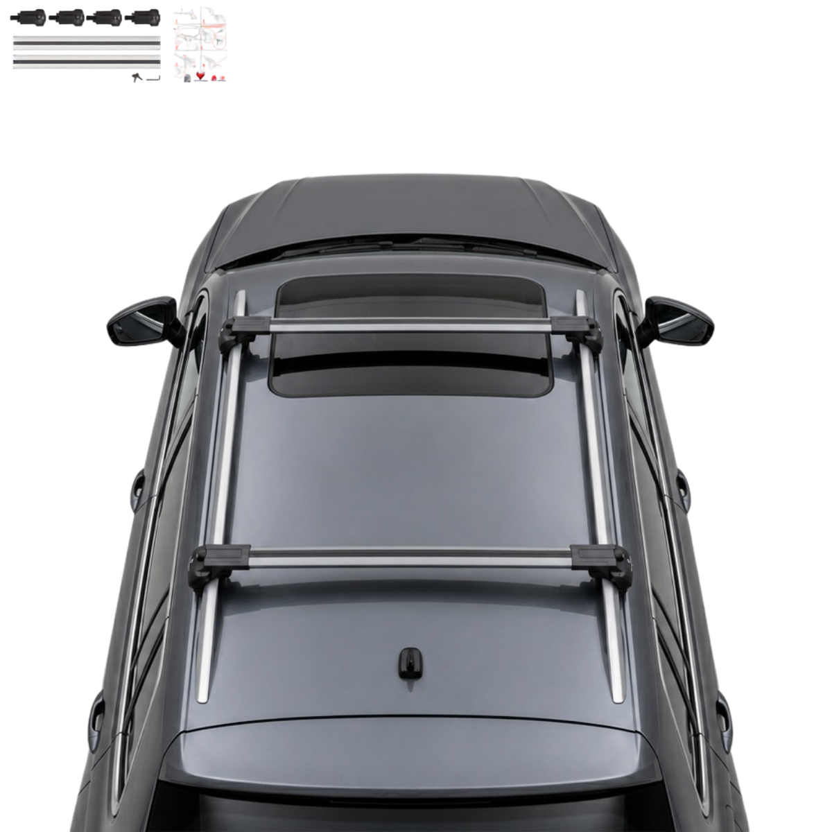 Aluminium Roof Rack Cross Bars compatible with VW Tiguan 5N Allspace 2018-2020 Silver - installed roof rack cross bars on vehicle