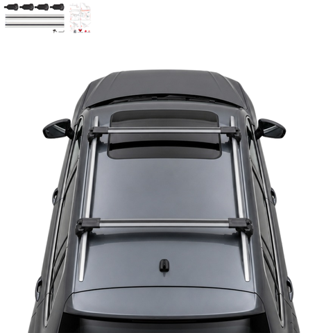 Aluminium Roof Rack Cross Bars compatible with VW Tiguan 5N Allspace 2018-2020 Silver - installed roof rack cross bars on vehicle