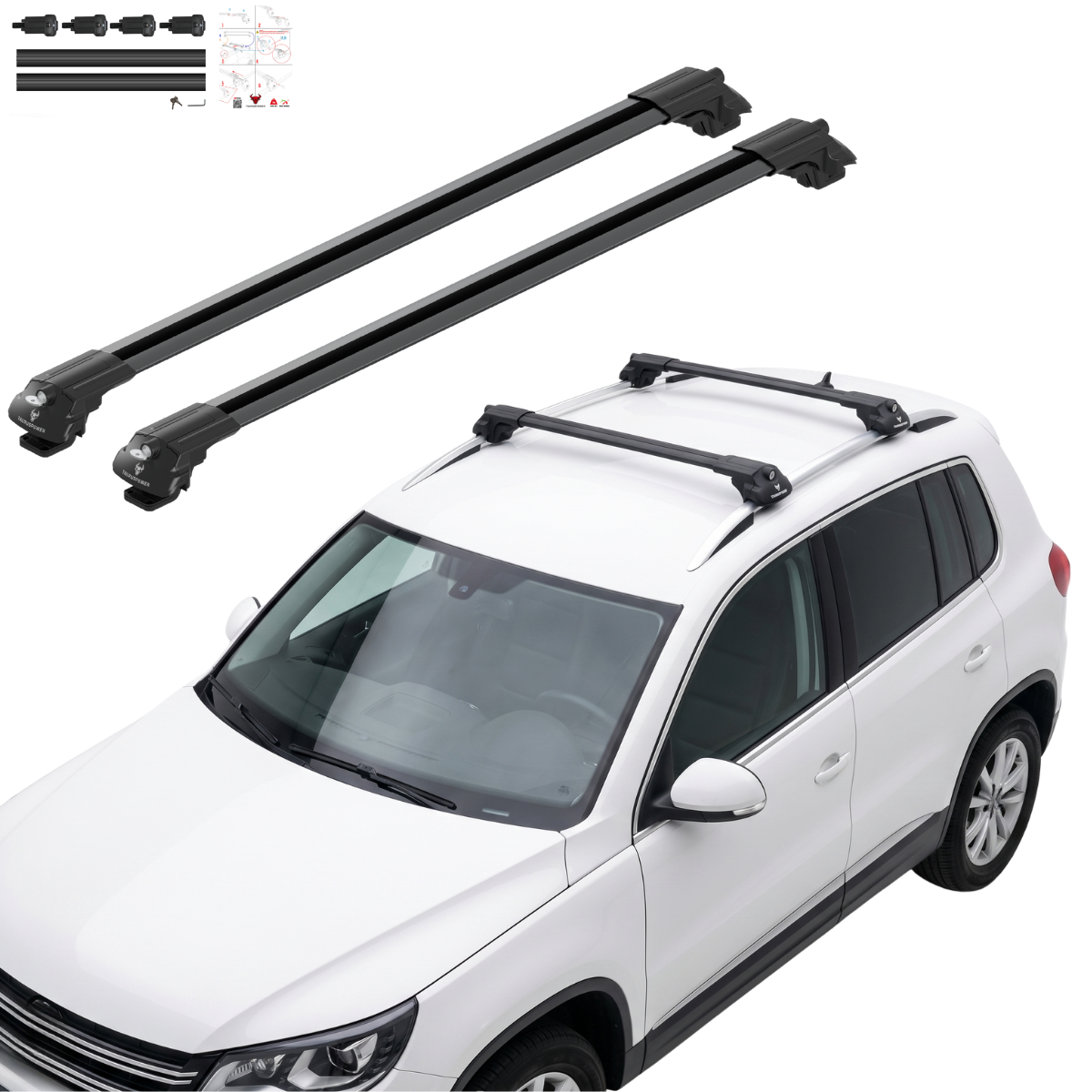Aluminium Roof Rack Cross Bars compatible with VW Tiguan 5N 2007-2016 Black - main roof rack cross bars product image