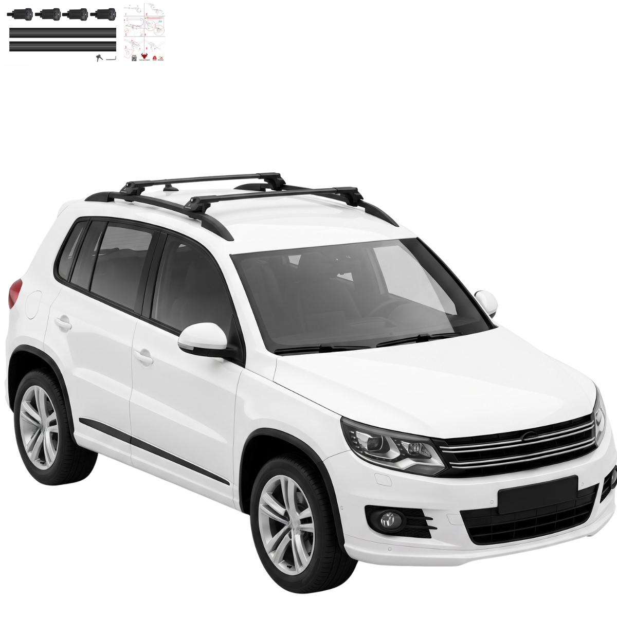 Aluminium Roof Rack Cross Bars compatible with VW Tiguan 5N 2007-2016 Black - installed roof rack cross bars on vehicle