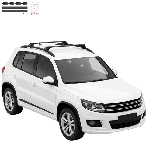 Aluminium Roof Rack Cross Bars compatible with VW Tiguan 5N 2007-2016 Black - installed roof rack cross bars on vehicle
