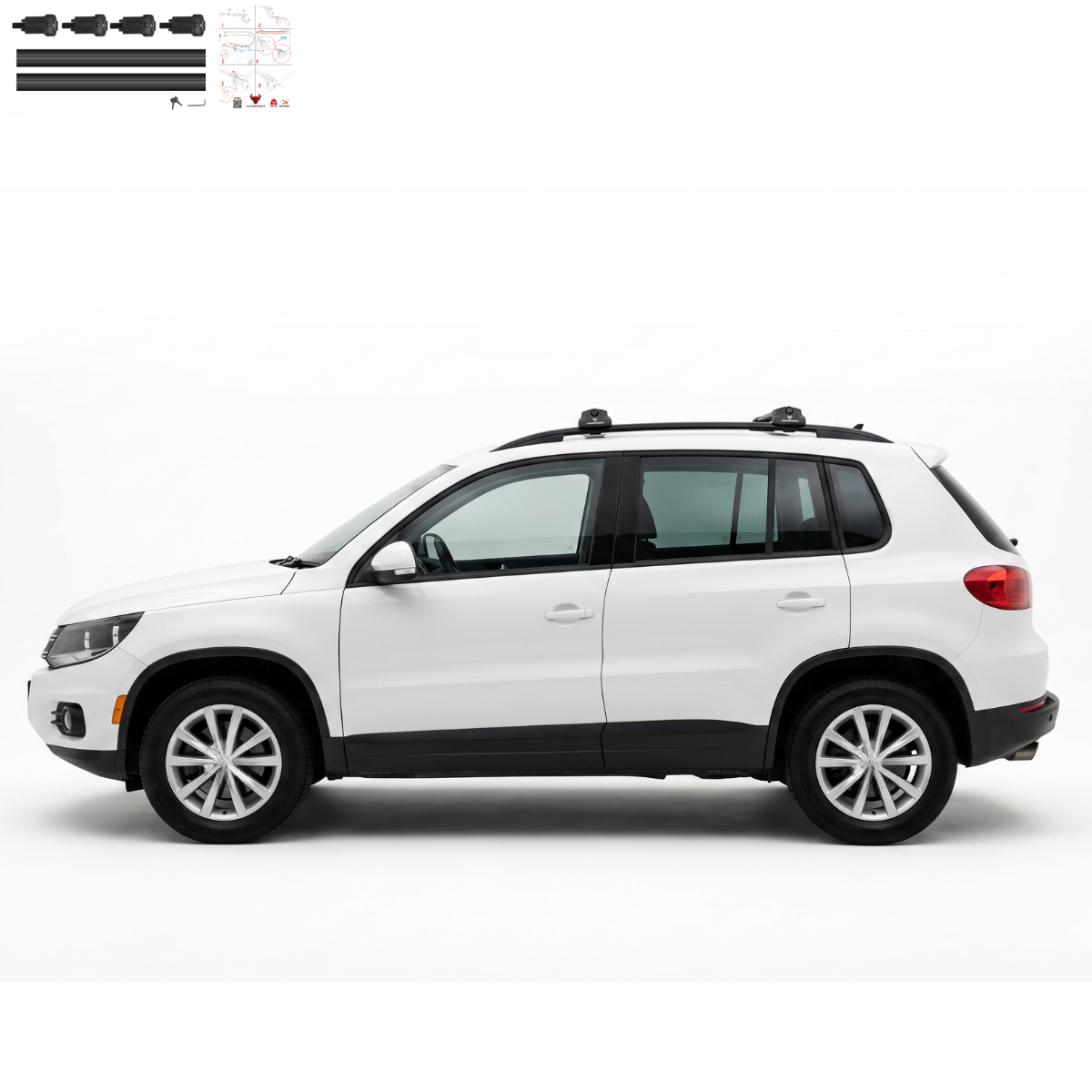 Aluminium Roof Rack Cross Bars compatible with VW Tiguan 5N 2007-2016 Black - aluminium cross bars full product view