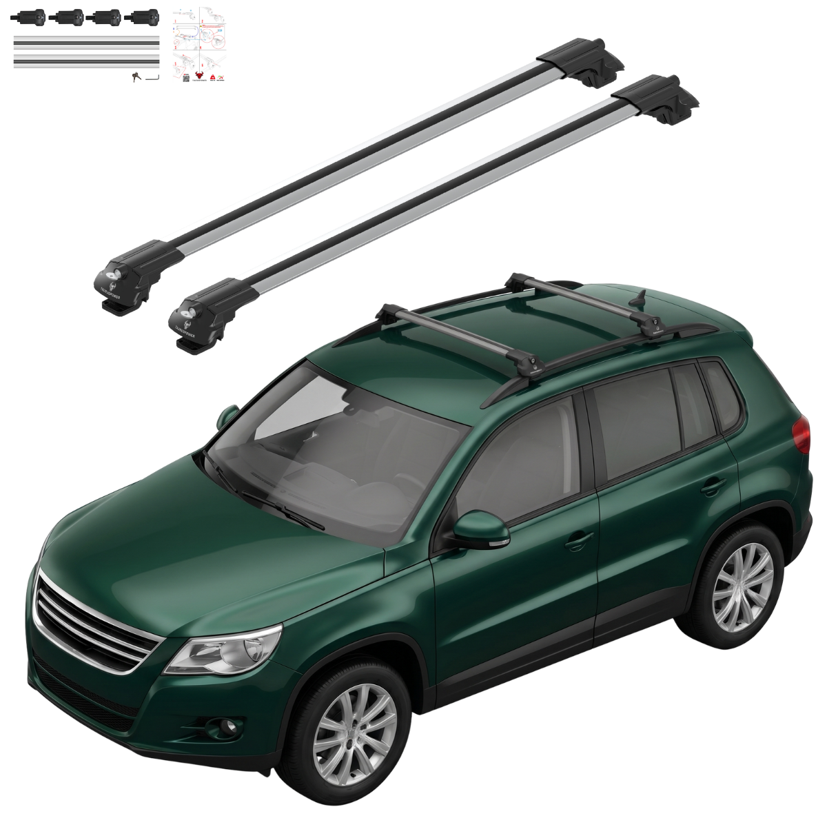 Aluminium Roof Rack Cross Bars compatible with VW Tiguan 5N 2007-2016 Silver - main roof rack cross bars product image