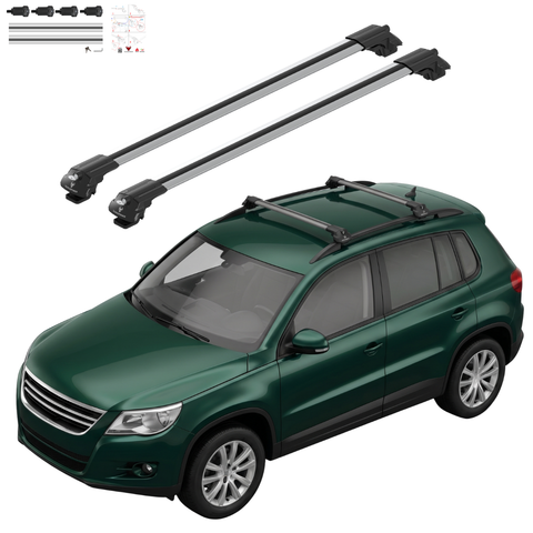 Aluminium Roof Rack Cross Bars compatible with VW Tiguan 5N 2007-2016 Silver - main roof rack cross bars product image