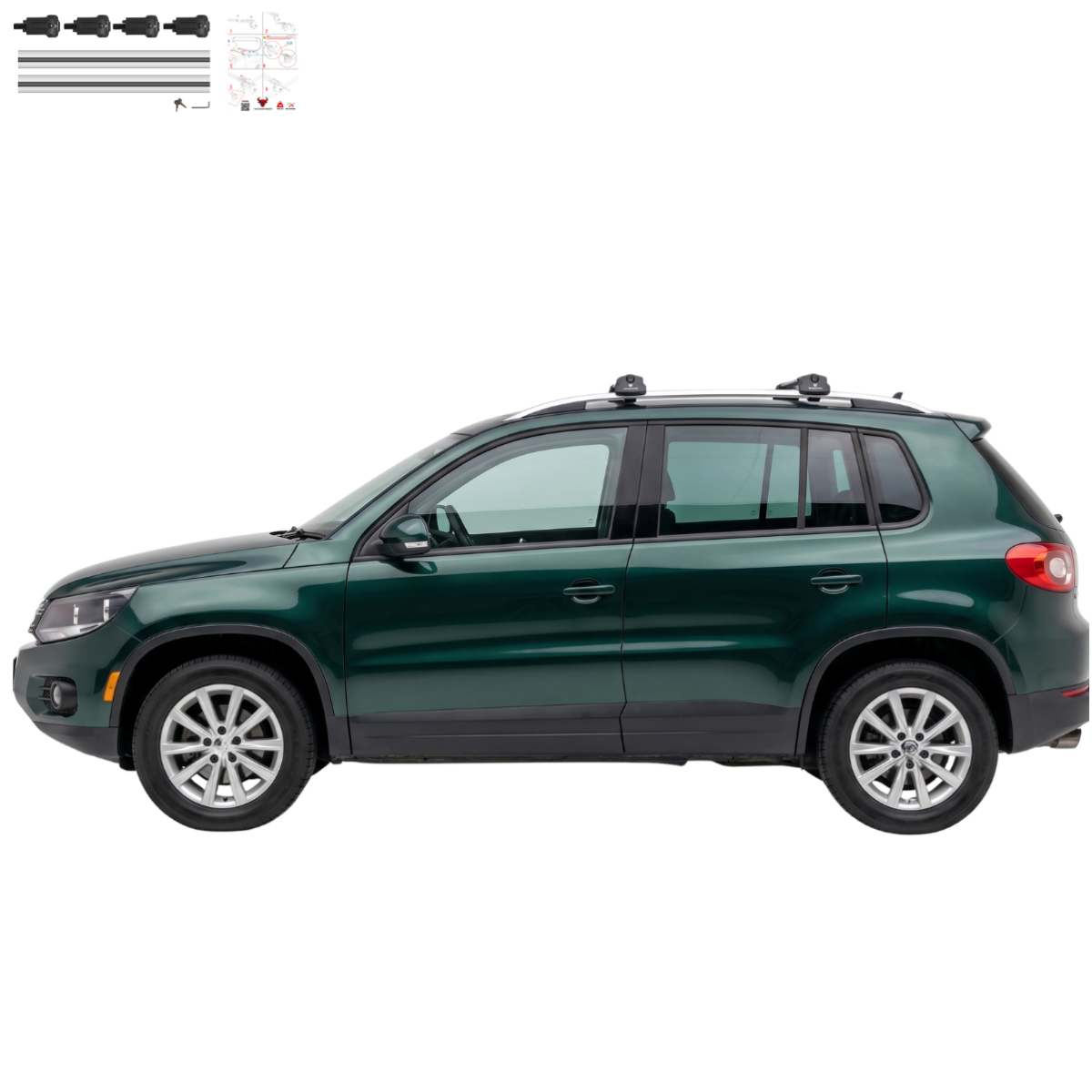 Aluminium Roof Rack Cross Bars compatible with VW Tiguan 5N 2007-2016 Silver - installed roof rack cross bars on vehicle